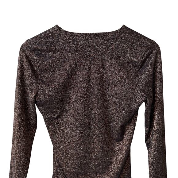 Abercrombie & Fitch Metallic Long Sleeve V-Neck Bodysuit Black Bronze Medium - Picture 5 of 10